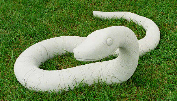 A large snake sculpture about 10 feet long
